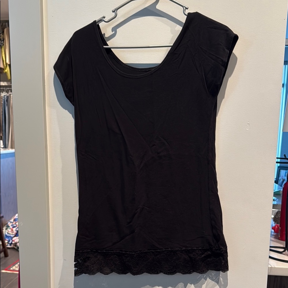 Black Lace Trim Women's Top